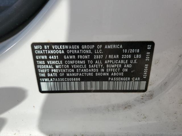 2019 VOLKSWAGEN PASSAT WOL - 1VWLA7A33KC005686