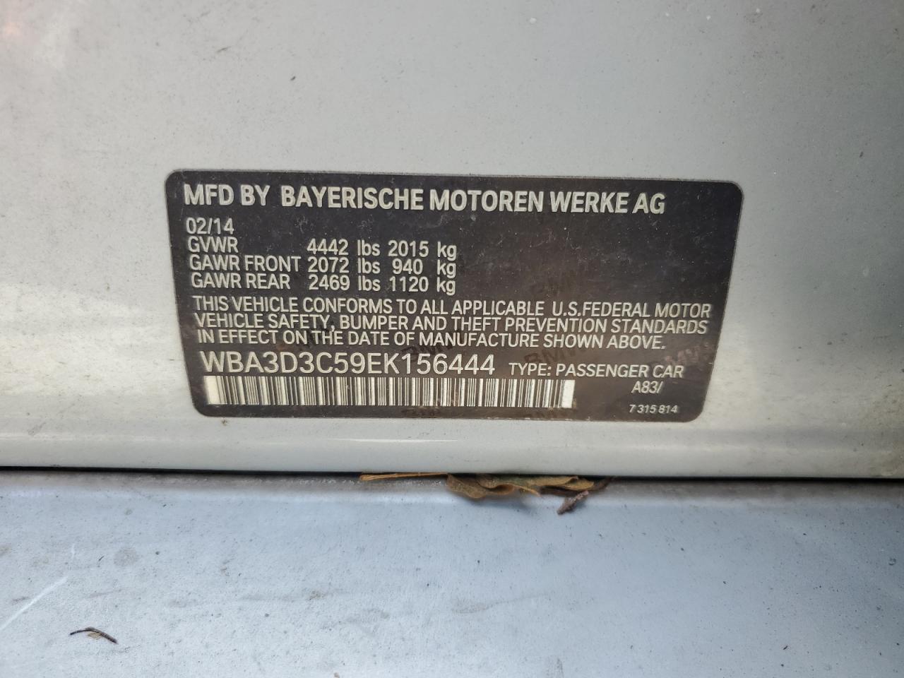 WBA3D3C59EK156444 2014 BMW 328 D