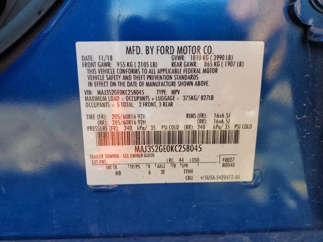 MAJ3S2GE0KC258045 2019 Ford Ecosport Se