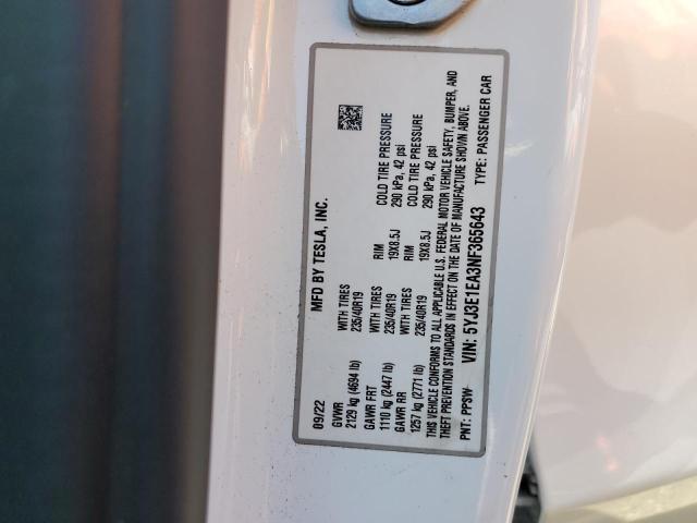 2022 Tesla Model 3 VIN: 5YJ3E1EA3NF365643 Lot: 61374004