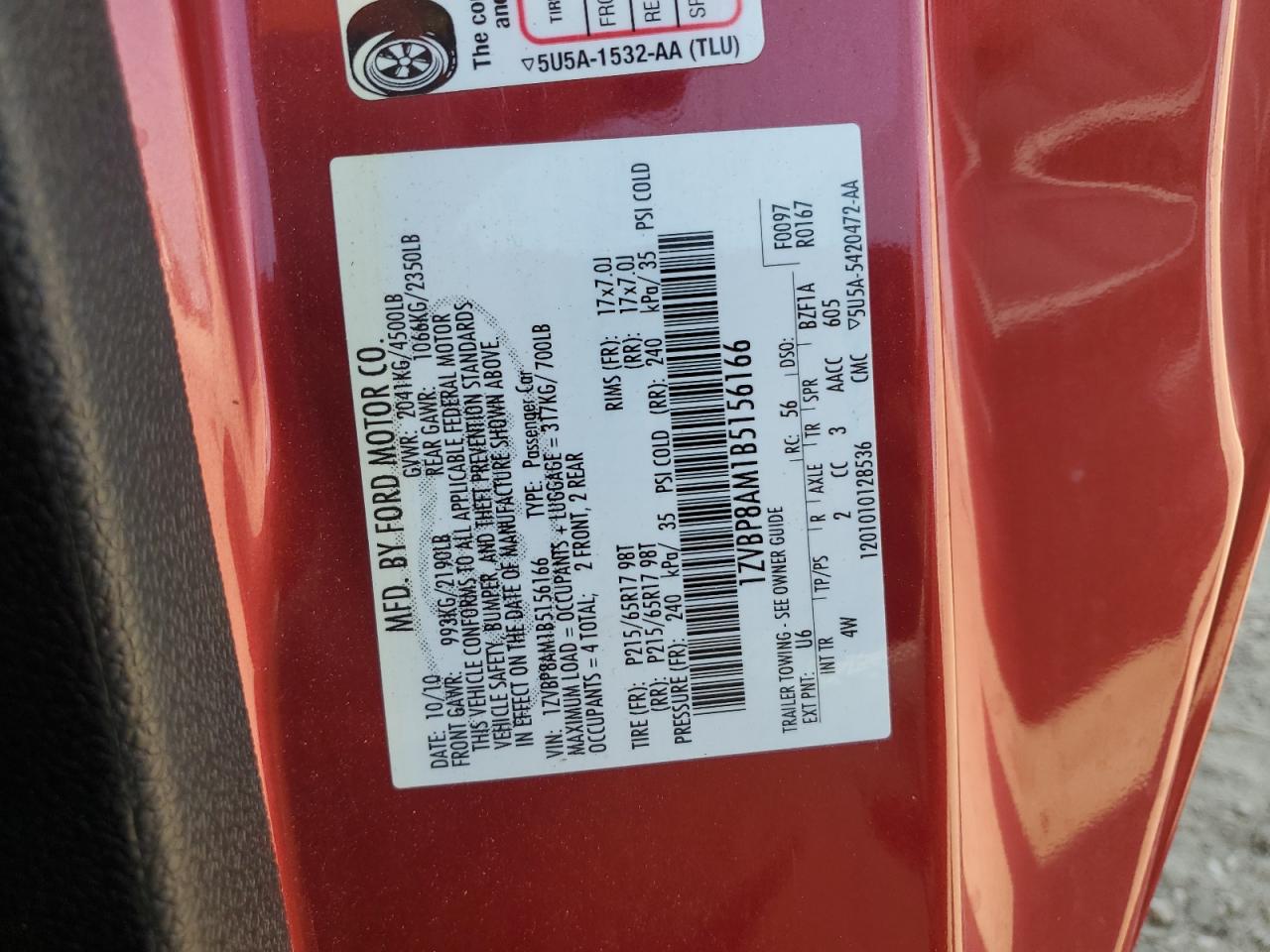 1ZVBP8AM1B5156166 2011 Ford Mustang