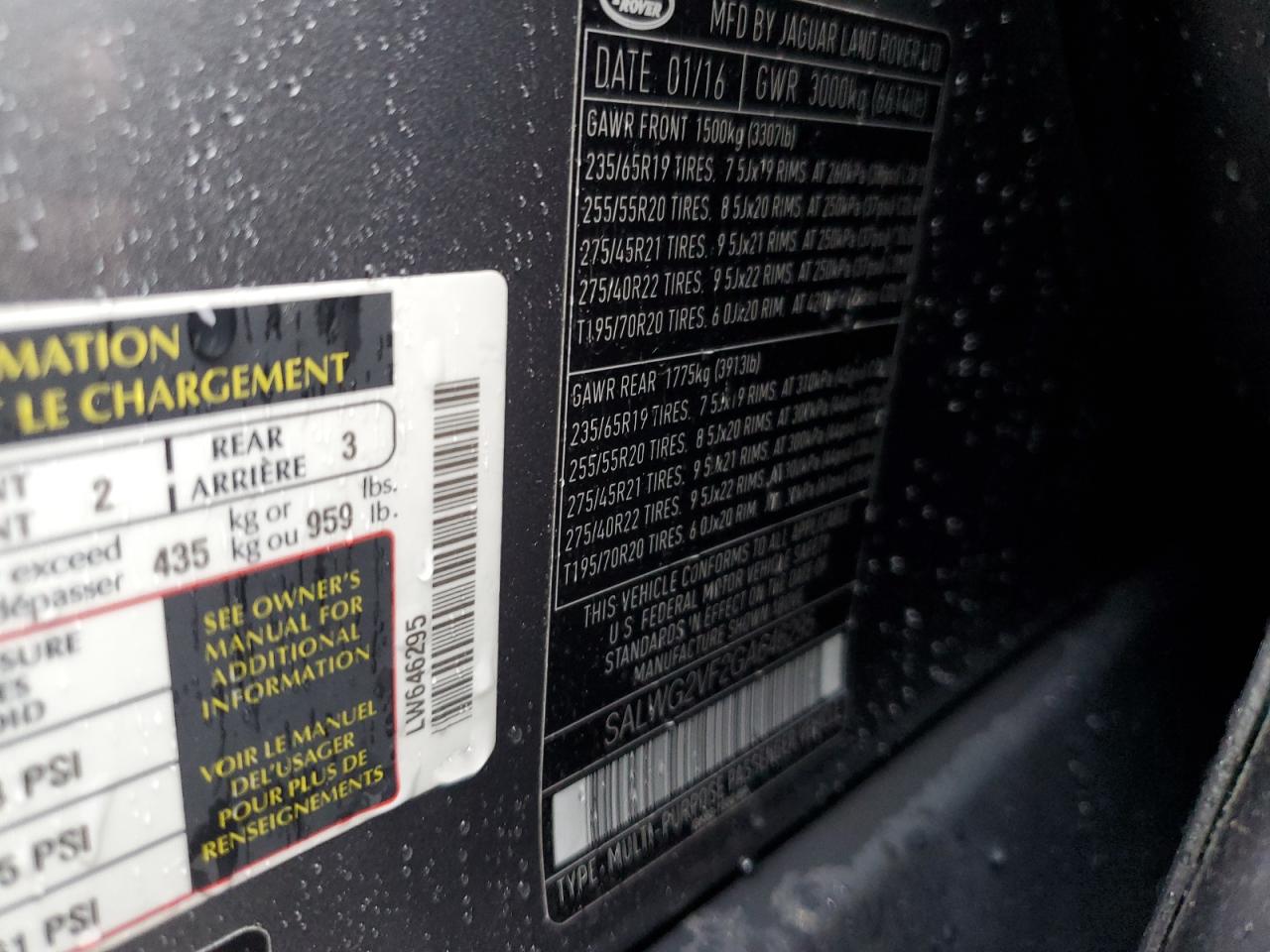 SALWG2VF2GA646295 2016 Land Rover Range Rover Sport Se