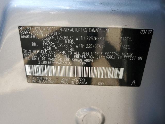 2017 Toyota Rav4 Le VIN: 2T3BFREV5HW622035 Lot: 61386874