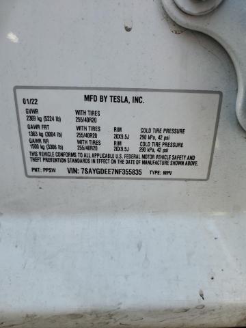 VIN 7SAYGDEE7NF355835 2022 Tesla MODEL Y no.13