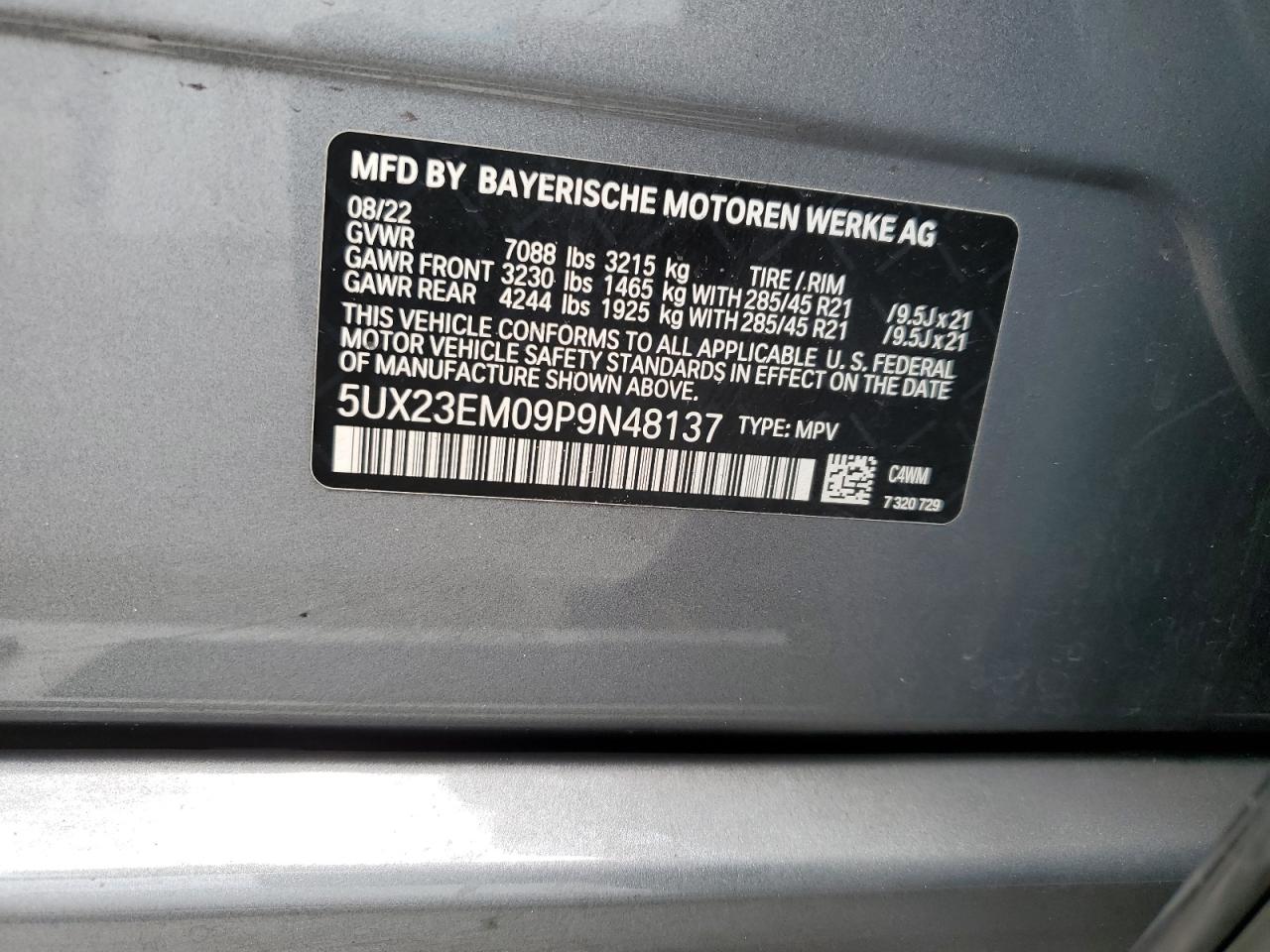 5UX23EM09P9N48137 2023 BMW X7 xDrive40I