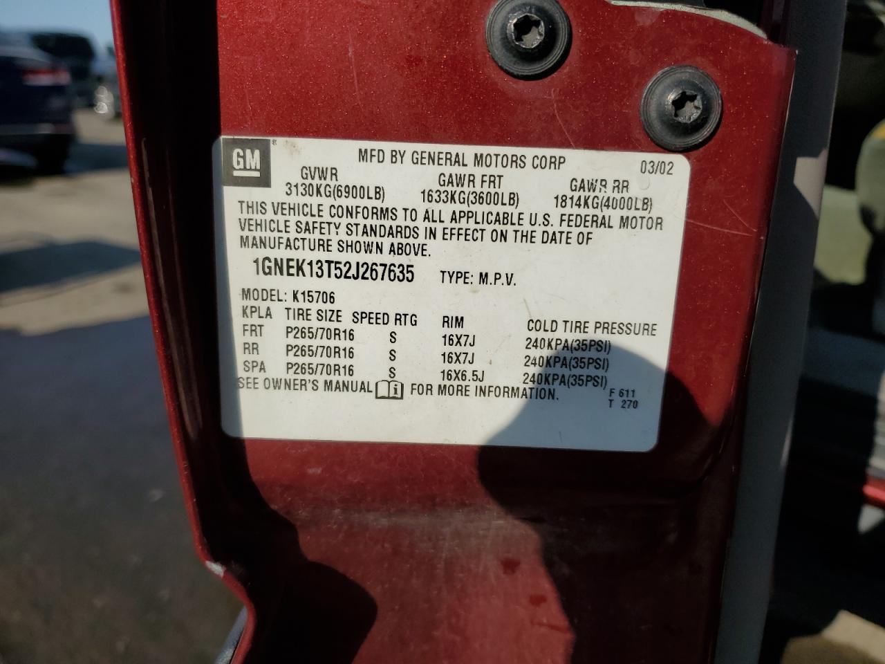 1GNEK13T52J267635 2002 Chevrolet Tahoe K1500