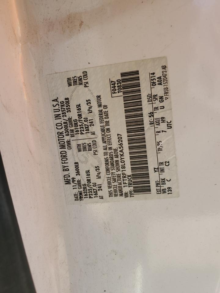 1FTRF18L0YKA56207 2000 Ford F150