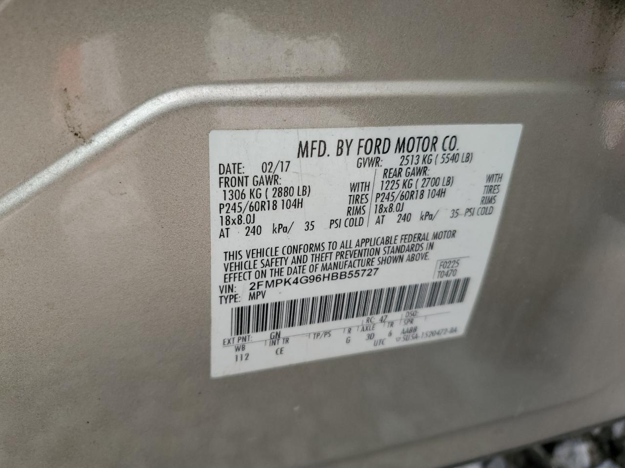 2FMPK4G96HBB55727 FORD EDGE 2017