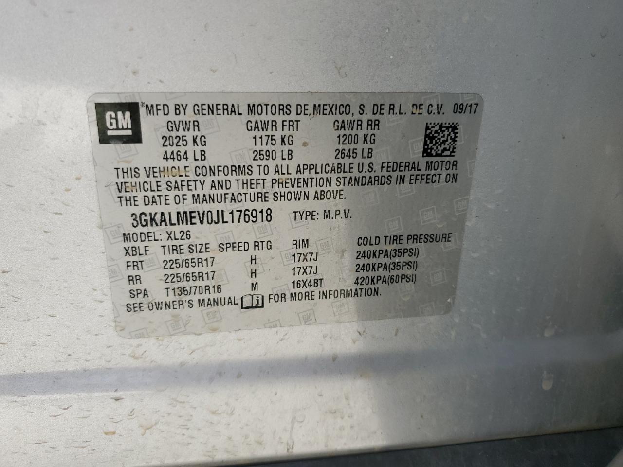 3GKALMEV0JL176918 2018 GMC Terrain Sle