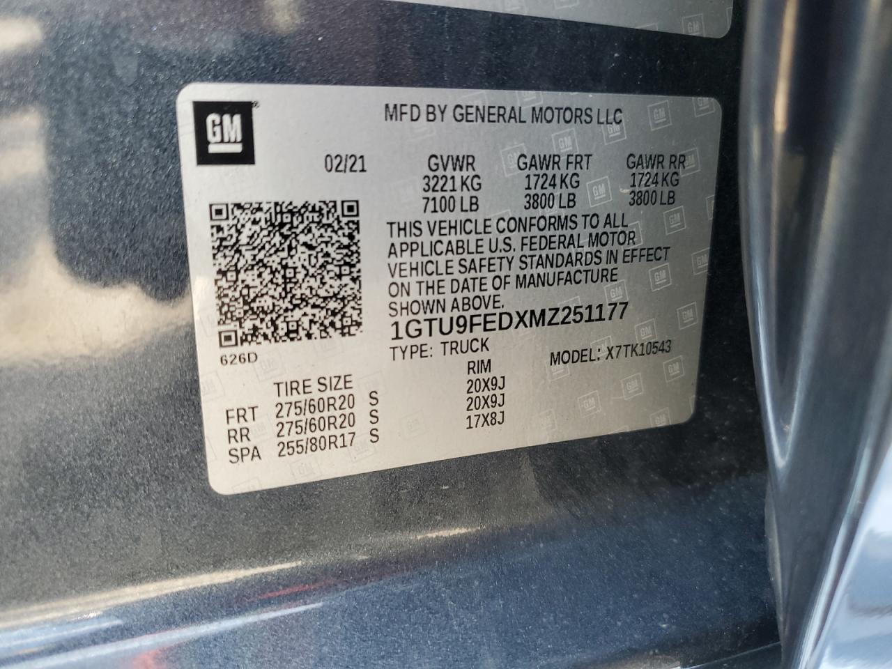 1GTU9FEDXMZ251177 2021 GMC Sierra K1500 Denali