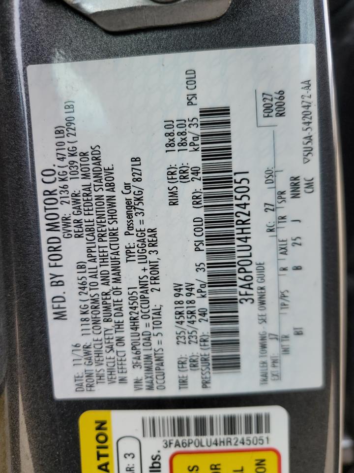 3FA6P0LU4HR245051 FORD FUSION 2017
