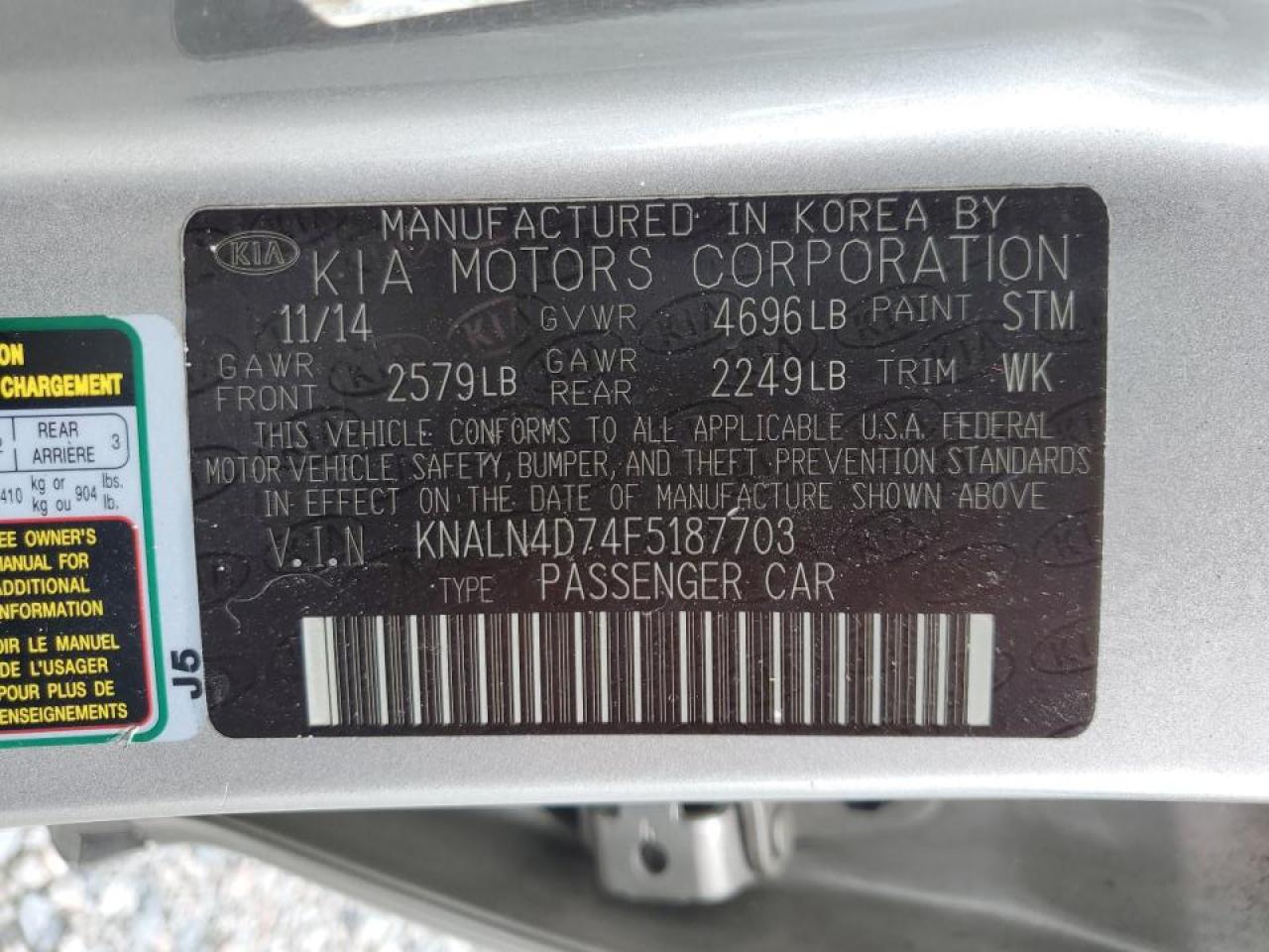 KNALN4D74F5187703 2015 Kia Cadenza Premium