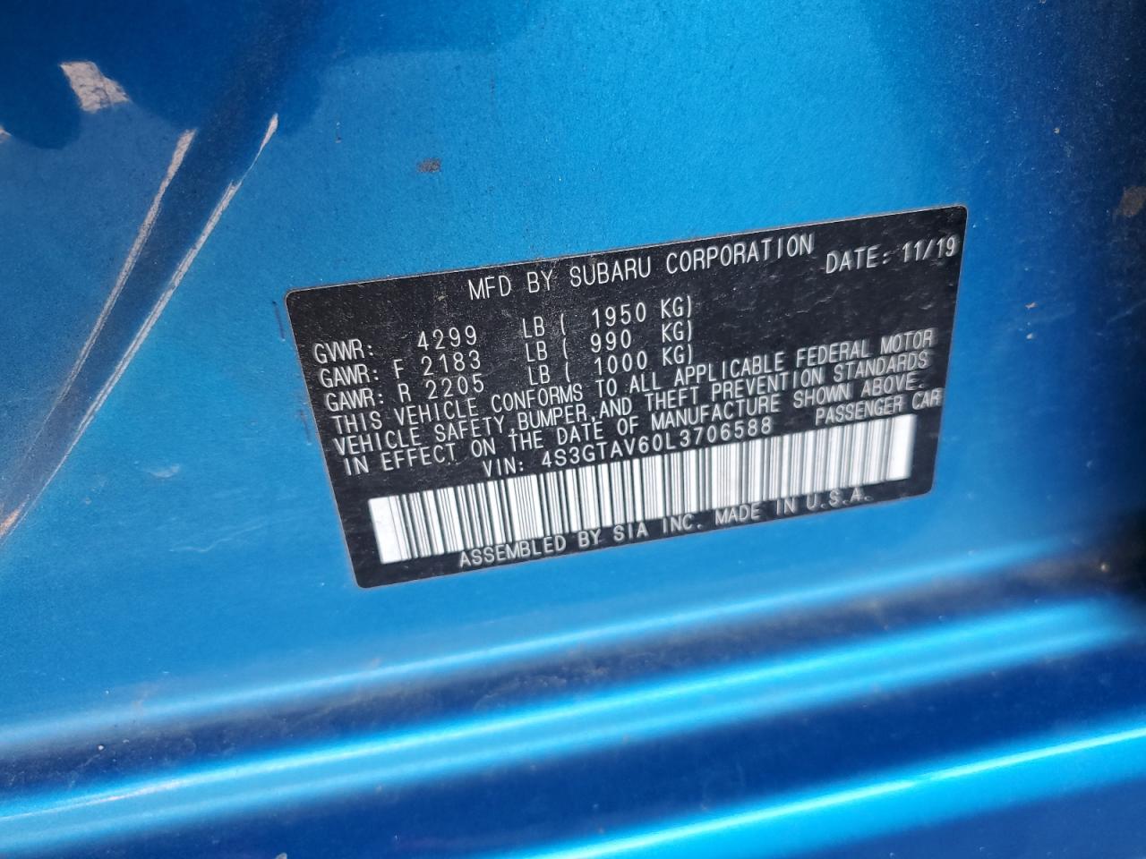 4S3GTAV60L3706588 2020 Subaru Impreza Premium