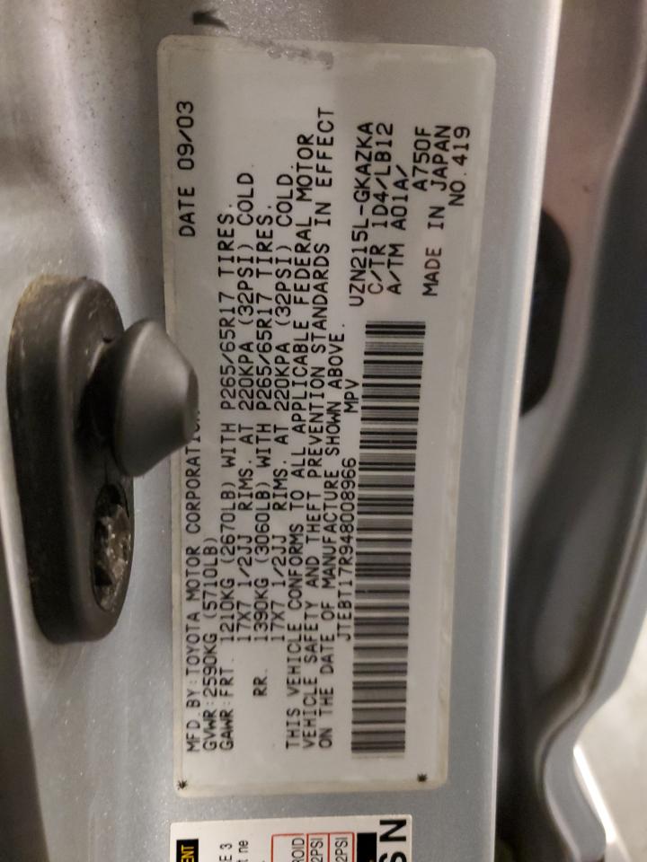 JTEBT17R948008966 2004 Toyota 4Runner Limited