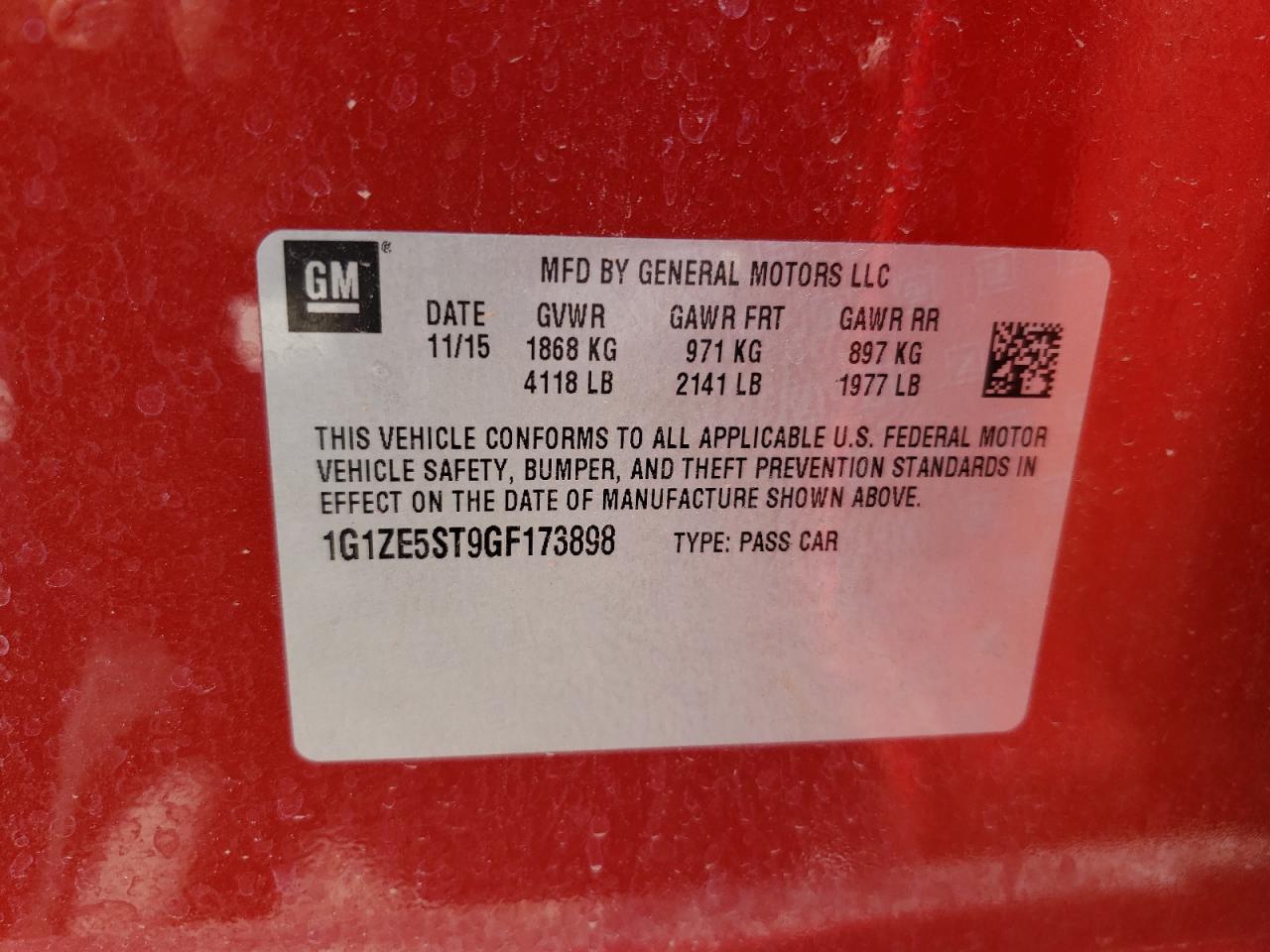 1G1ZE5ST9GF173898 CHEVROLET MALIBU 2016