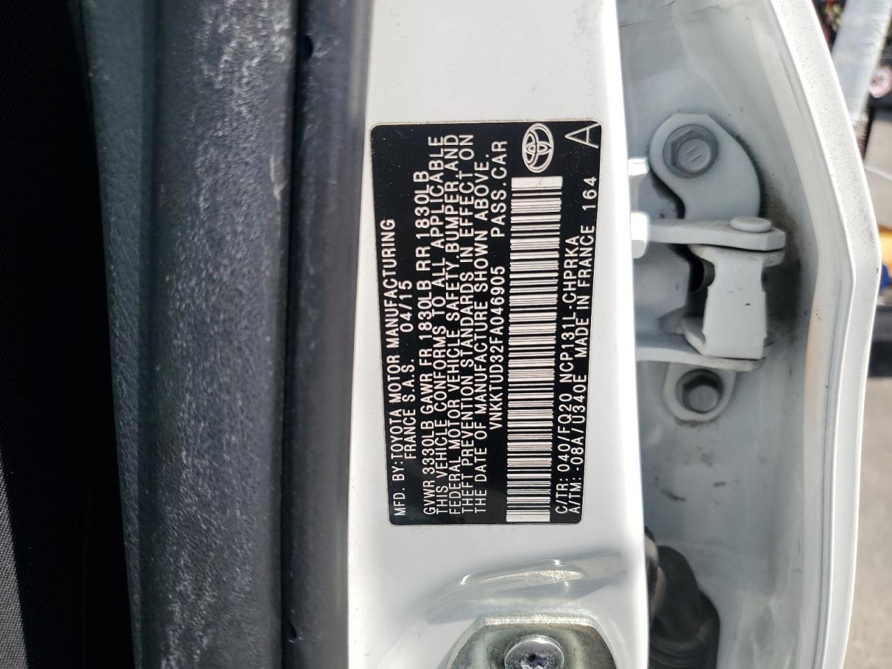 VNKKTUD32FA046905 2015 Toyota Yaris