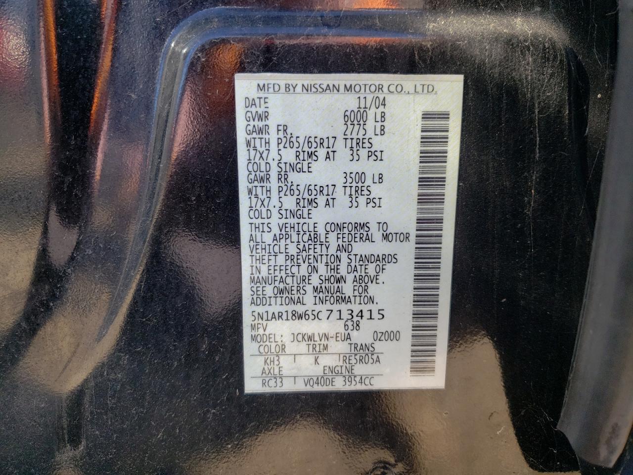 5N1AR18W65C713415 2005 Nissan Pathfinder Le