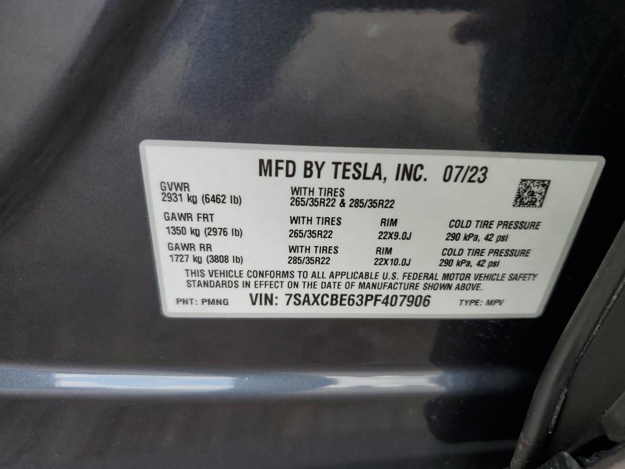 7SAXCBE63PF407906 2023 Tesla Model X