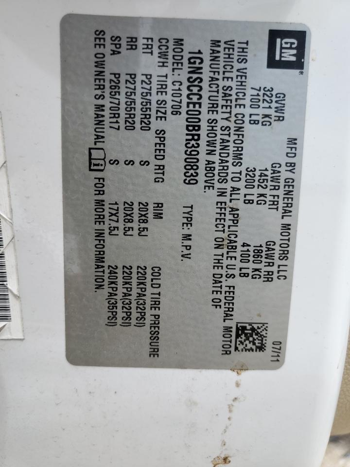 1GNSCCE00BR390839 2011 Chevrolet Tahoe C1500 Ltz