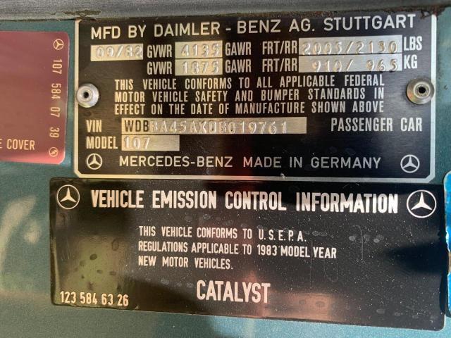 1983 Mercedes-Benz 380 Sl VIN: WDBBA45AXDB019761 Lot: 62572224