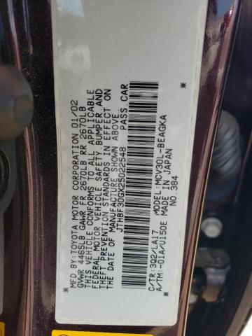 2002 Lexus Es 300 VIN: JTHBF30GX25022548 Lot: 62022284