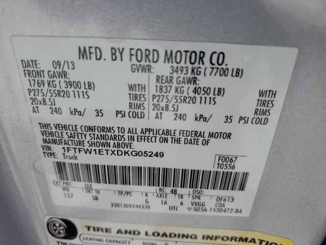 2013 Ford F150 Supercrew VIN: 1FTFW1ETXDKG05249 Lot: 62244444