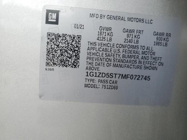 2021 CHEVROLET MALIBU LT - 1G1ZD5ST7MF072745