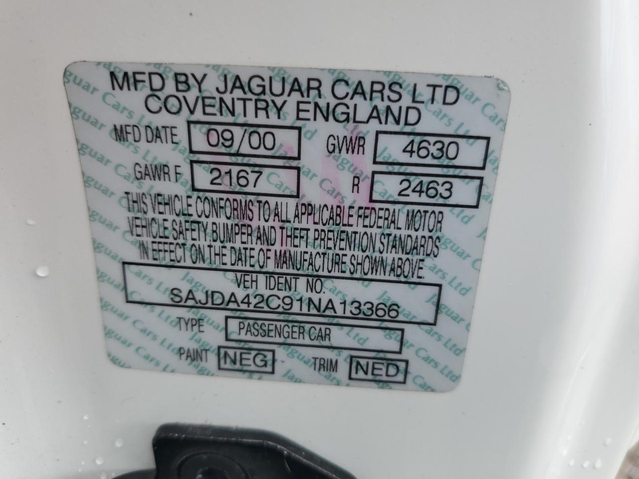 SAJDA42C91NA13366 2001 Jaguar Xk8