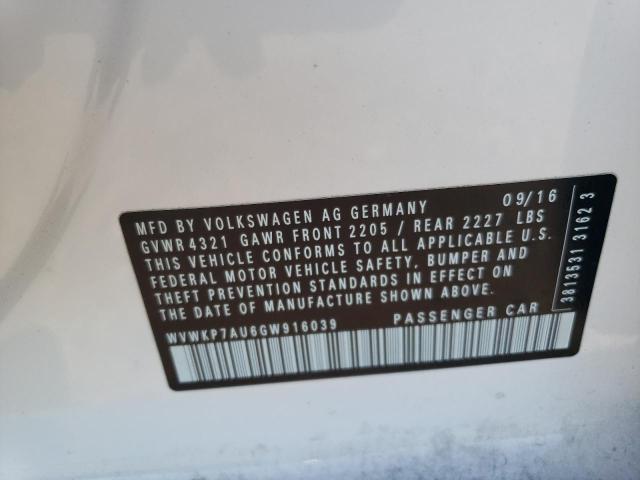 2016 VOLKSWAGEN E-GOLF SE - WVWKP7AU6GW916039