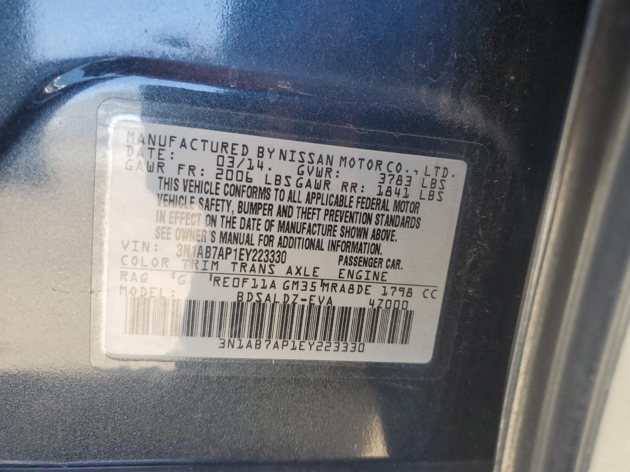 3N1AB7AP1EY223330 2014 Nissan Sentra S