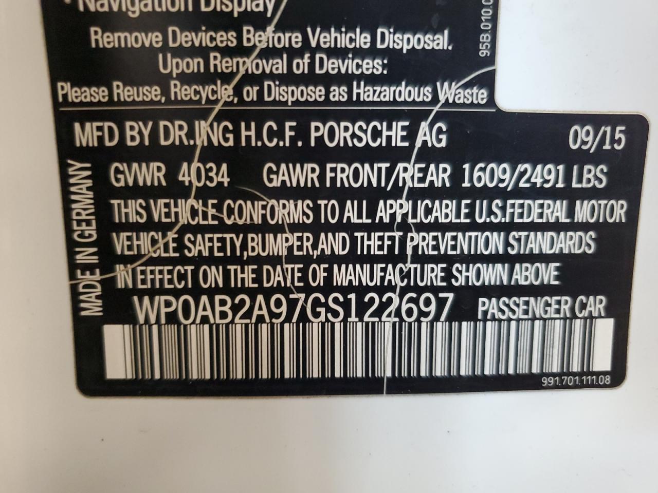 WP0AB2A97GS122697 2016 Porsche 911 Carrera S