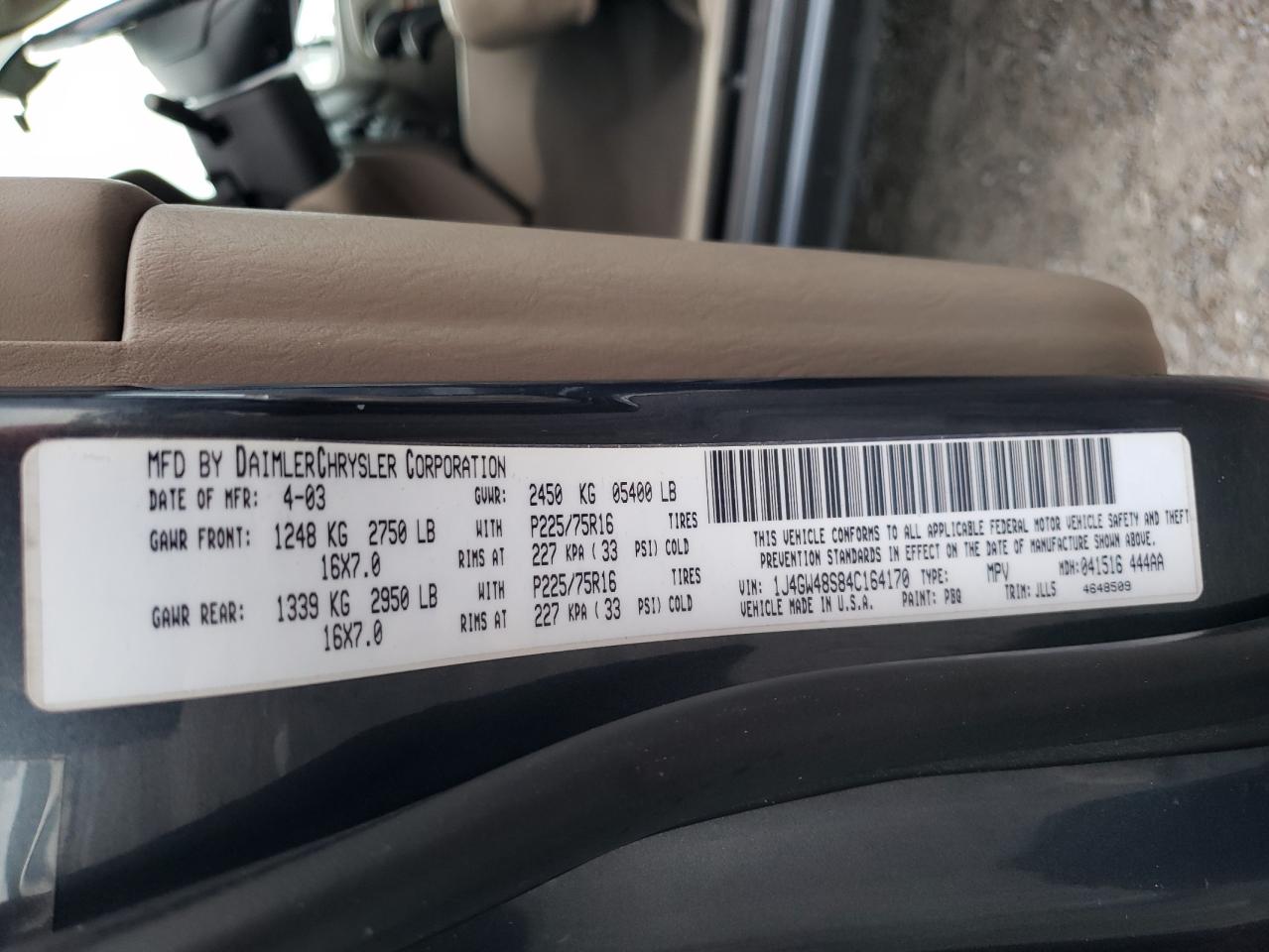 1J4GW48S84C164170 2004 Jeep Grand Cherokee Laredo 1J4GW48S84C164170 2004 Jeep Grand Cherokee Laredo