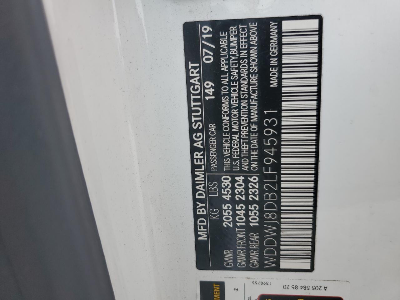 WDDWJ8DB2LF945931 2020 Mercedes-Benz C 300