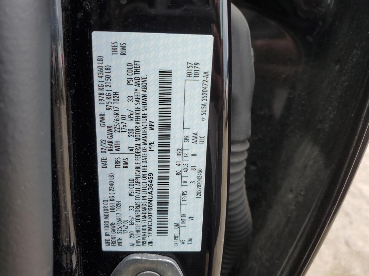 1FMCU0F66NUA36459 2022 Ford Escape S