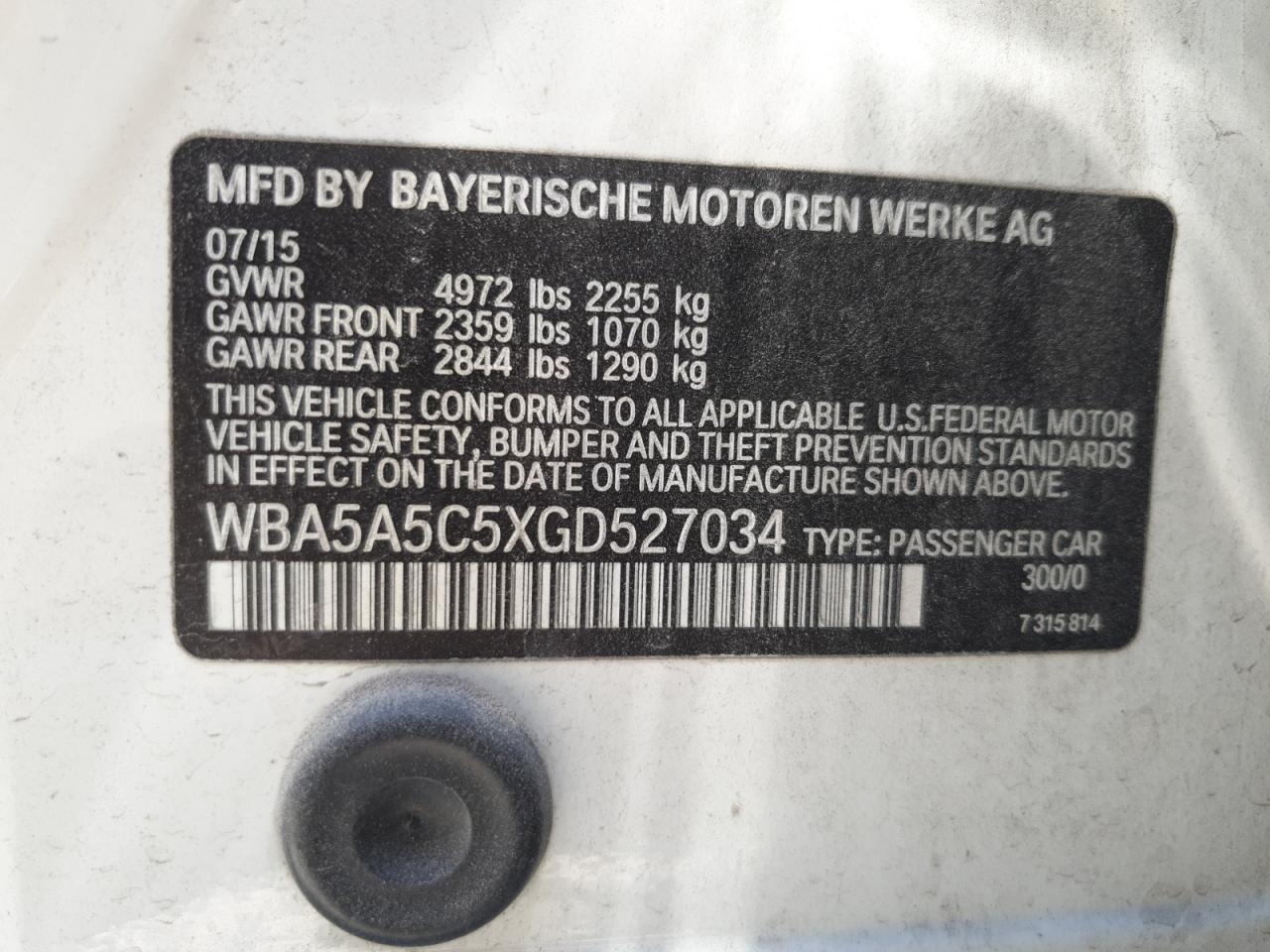 WBA5A5C5XGD527034 2016 BMW 528 I