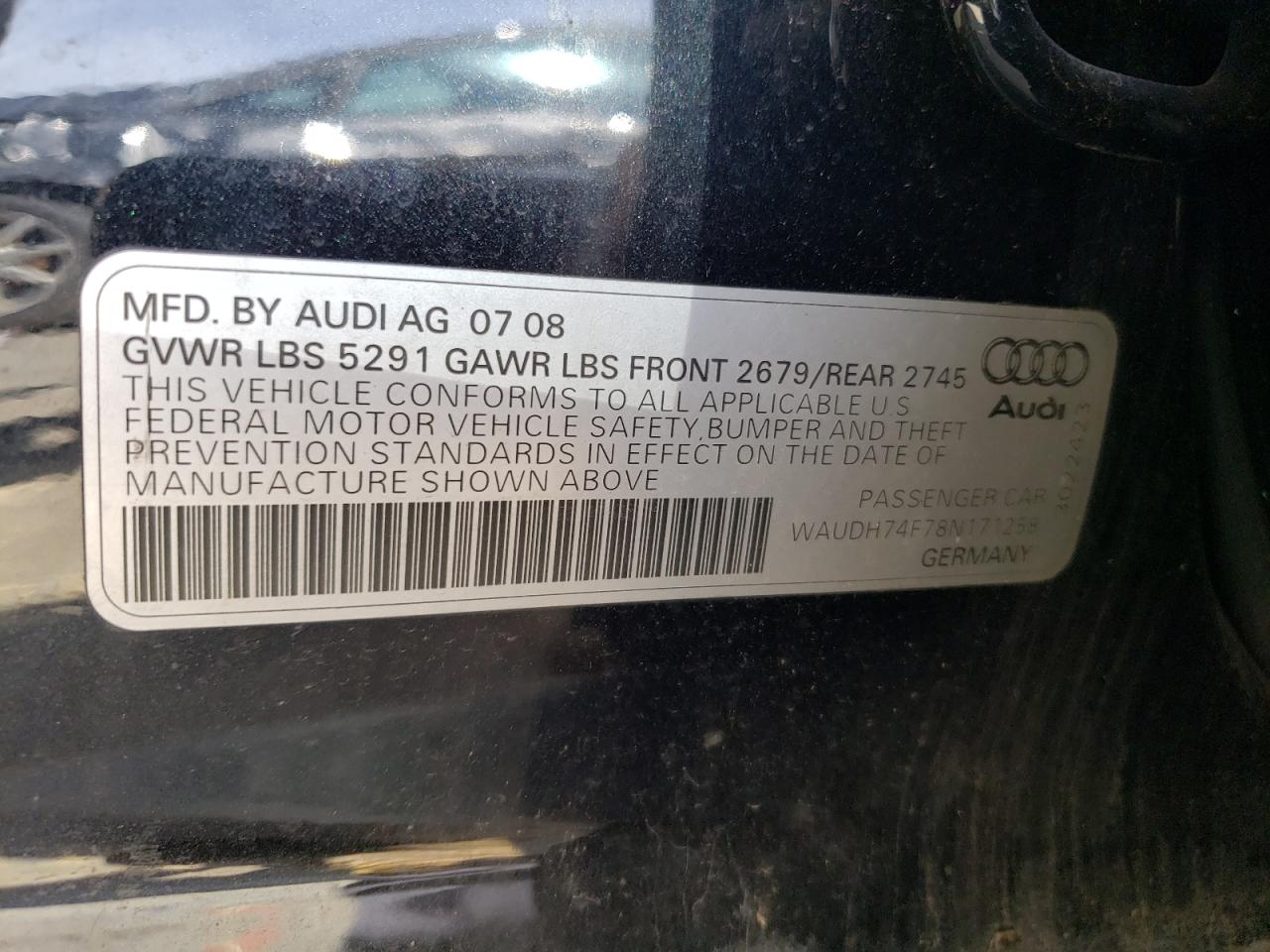 WAUDH74F78N171258 2008 Audi A6 3.2 Quattro