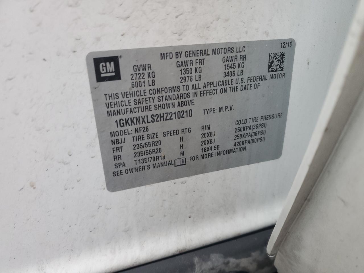 1GKKNXLS2HZ210210 2017 GMC Acadia Denali