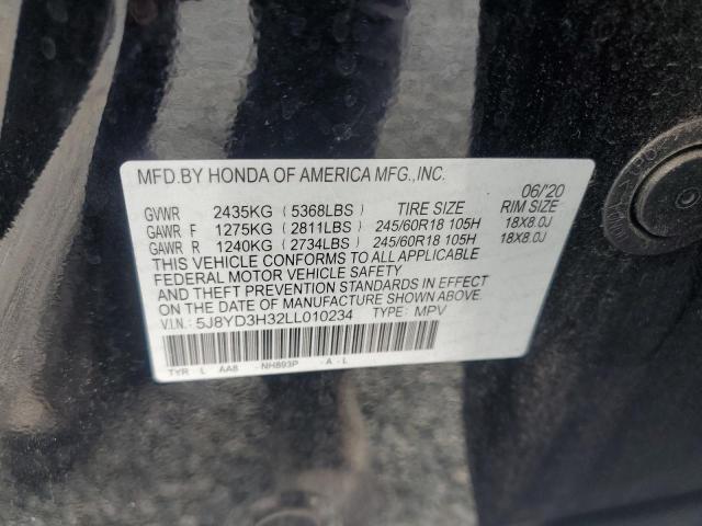 2020 Acura Mdx VIN: 5J8YD3H32LL010234 Lot: 61678364