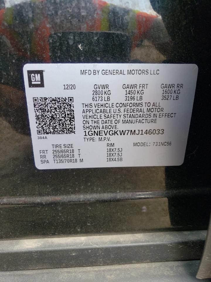 1GNEVGKW7MJ146033 2021 Chevrolet Traverse Lt