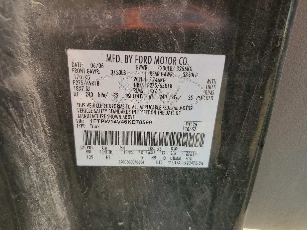 1FTPW14V46KD78599 2006 Ford F150 Supercrew