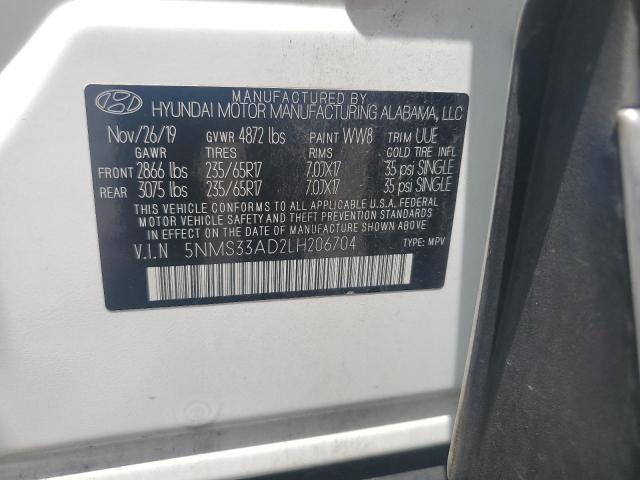 2020 Hyundai Santa Fe Sel VIN: 5NMS33AD2LH206704 Lot: 62756504