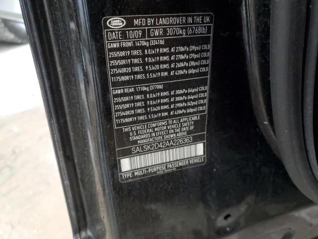 2010 Land Rover Range Rover Sport Lux VIN: SALSK2D42AA226363 Lot: 62479924