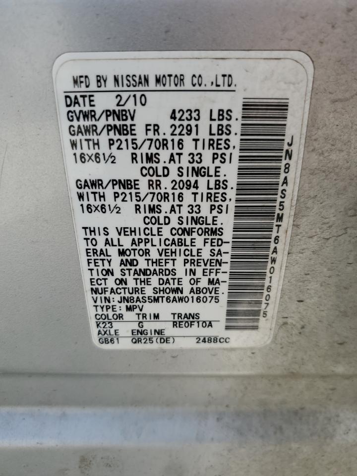 JN8AS5MT6AW016075 2010 Nissan Rogue S