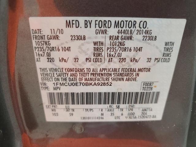 2011 Ford Escape Limited VIN: 1FMCU0E70BKA92852 Lot: 62286874