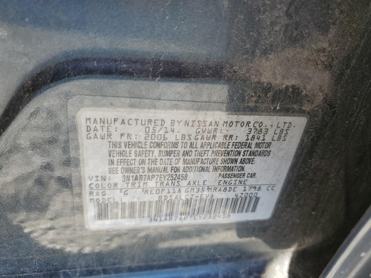 3N1AB7AP7EY252458 2014 Nissan Sentra S