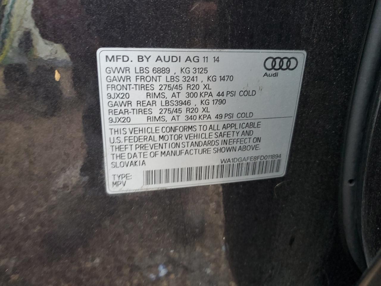 WA1DGAFE8FD011894 2015 Audi Q7 Prestige