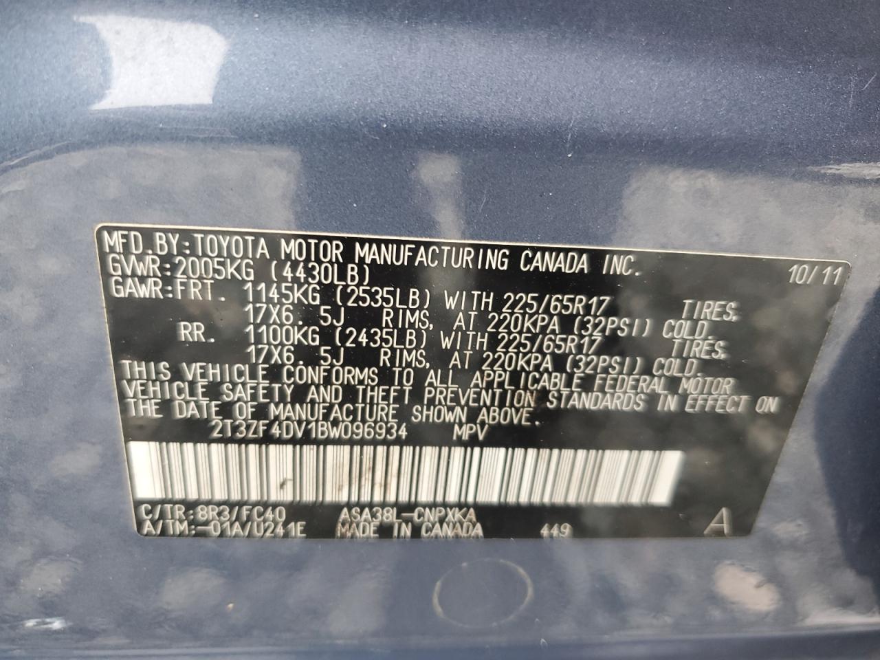 2T3ZF4DV1BW096934 2011 Toyota Rav4