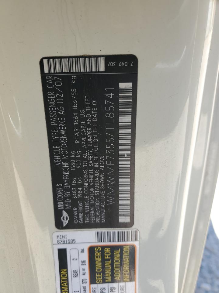 WMWMF73557TL85741 2007 Mini Cooper S