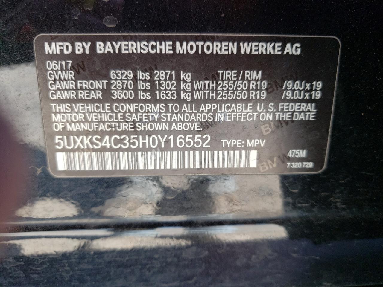 5UXKS4C35H0Y16552 2017 BMW X5 xDrive35D