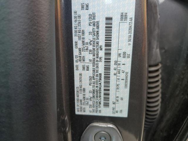 2022 Ford Escape Sel VIN: 1FMCU9H95NUA79668 Lot: 61402444